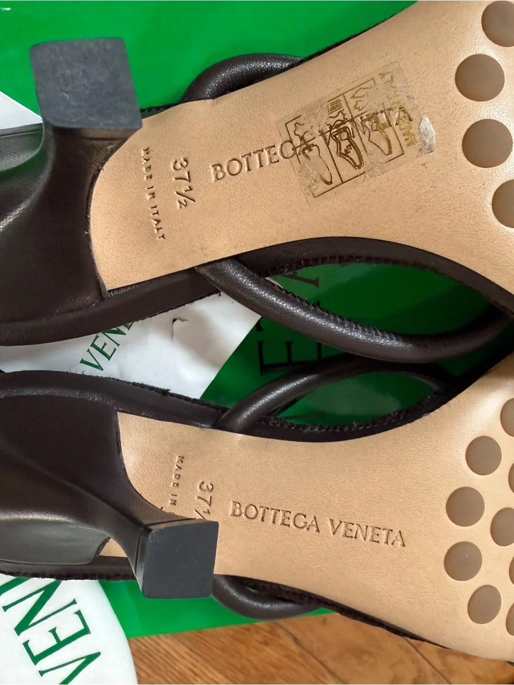 NWB Bottega Veneta Blink Jute-Trimmed Leather Brown Sandals ~ Size 37.5 / 7.5 US - Picture 11 of 13